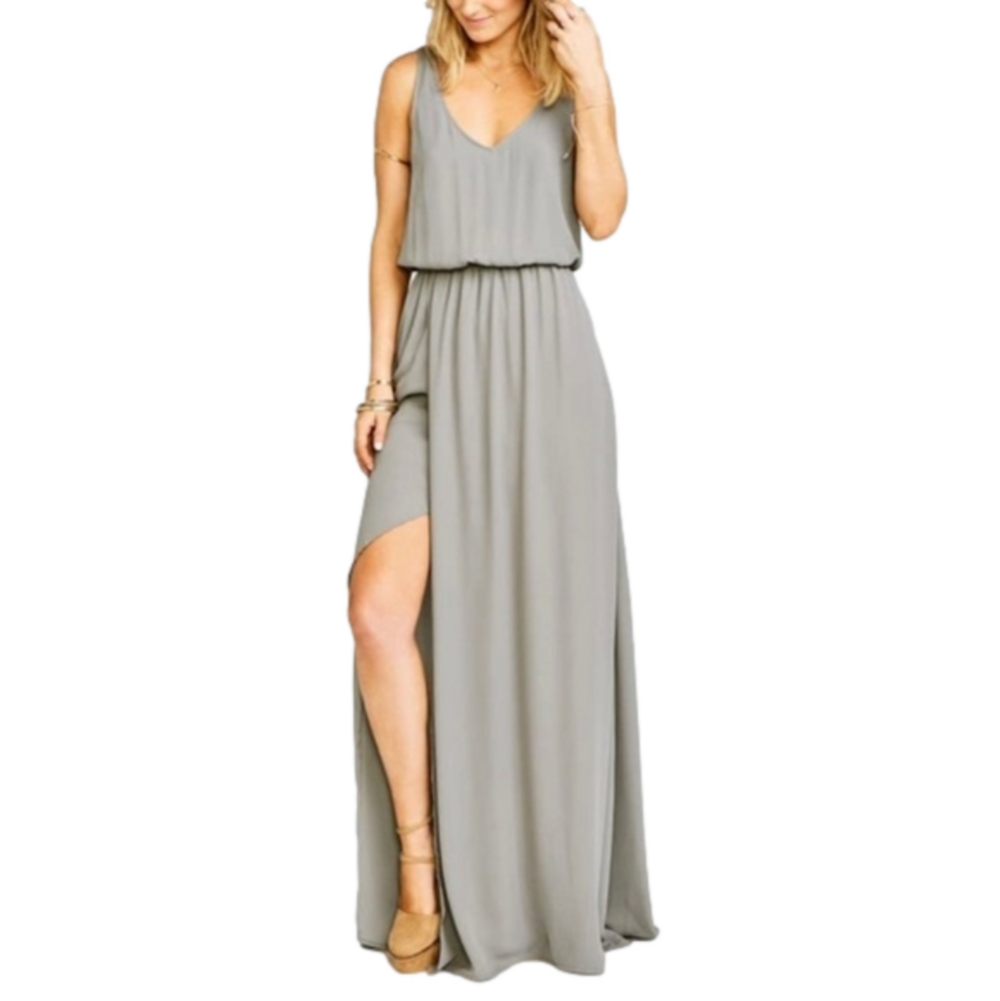 SHOW ME YOUR MUMU - KENDALL SOFT V-BACK A-LINE GOWN IN SOFT CHARCOAL- Size Small
